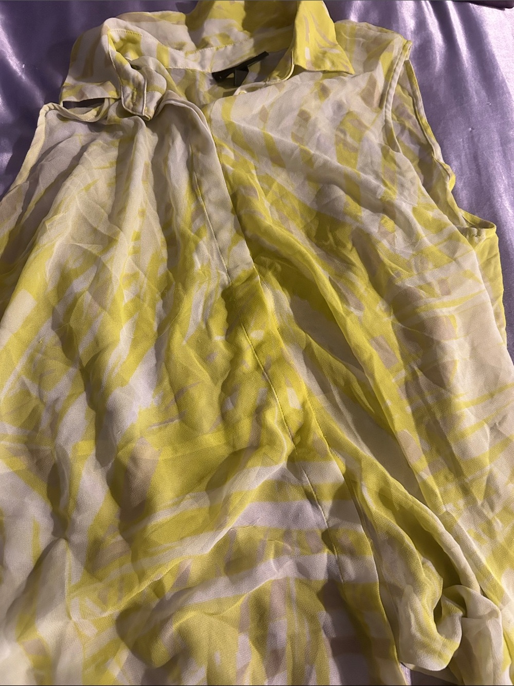 Lane Bryant Yellow and White Sleeveless Collared Blouse